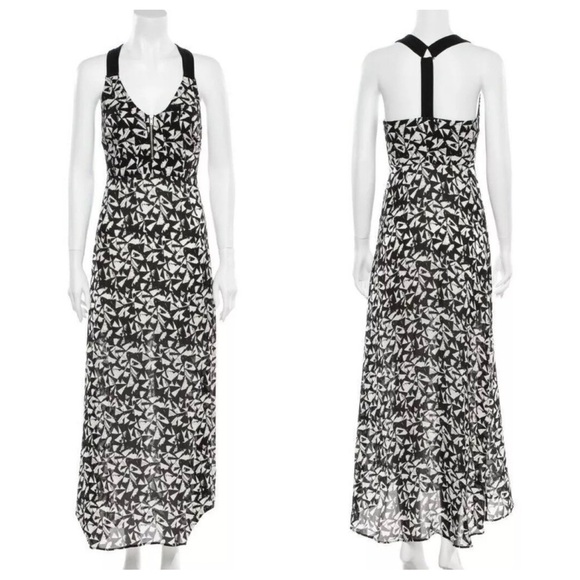 A.L.C. Patti Fan Printed Silk V-Neck Sleeveless Maxi Black White Geometric Sz 4 - Picture 1 of 9